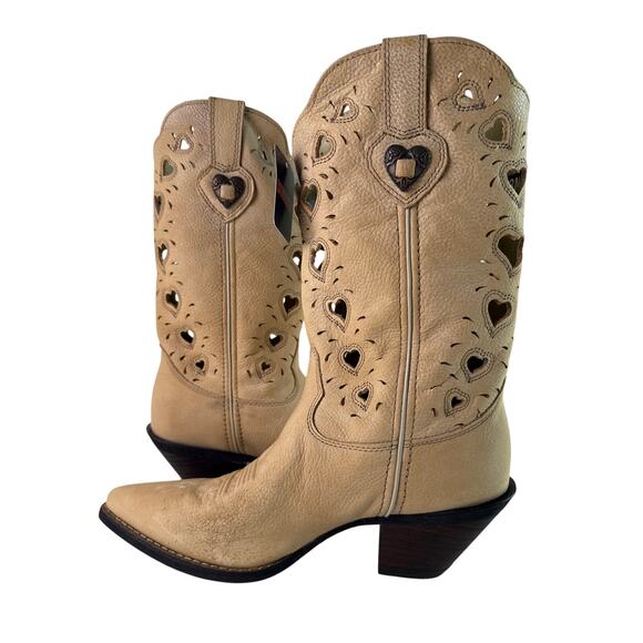 Durango Crush Heartfelt Cowboy Boots Women's 8M Western Tan Heart Cut-Out - Picture 3 of 12